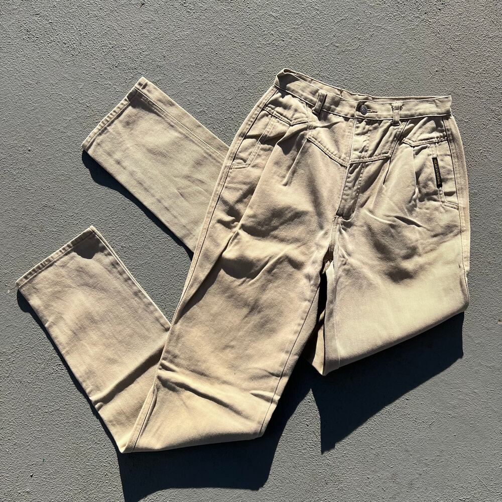 Vintage 90s Rockies tan khaki high rise bareback pleated V yoke western jeans